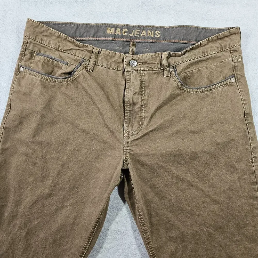 MAC Jeans‎ Arne Pipe Mens 38x28 Brown Straight Leg Pants Mid-Rise Stretch Casual